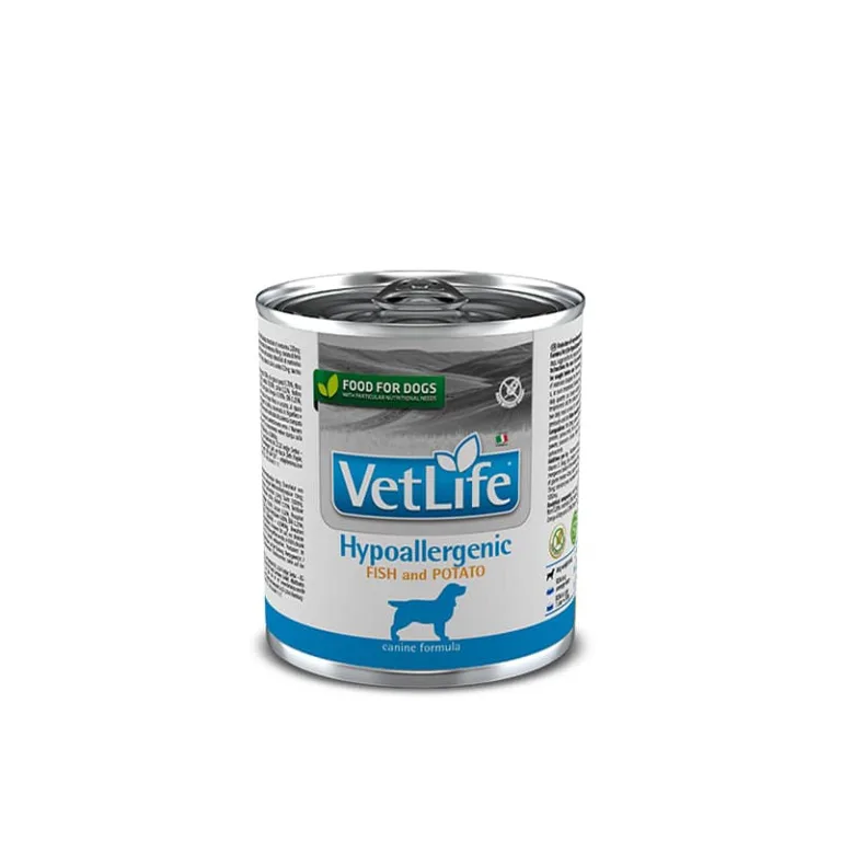 Vet Life - Lata Hypoallergenic Pez y Papa Perro 300 gr